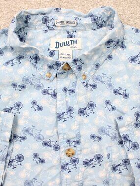 Duluth AOP Shirt Mens 2XLT Blue BBQ UNTUCKED Relaxed Fit Bike All Over Print S/S